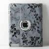 iPad Mini 1 2 3 Fancy Rotating Black Flower PU Leather Case with 360 Degree