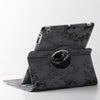 iPad Mini 1 2 3 Fancy Rotating Black Flower PU Leather Case with 360 Degree